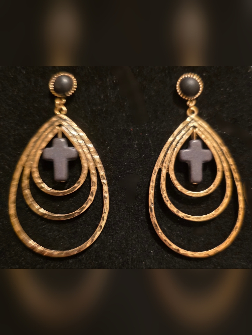 Teardrop Cross Dangle Earrings